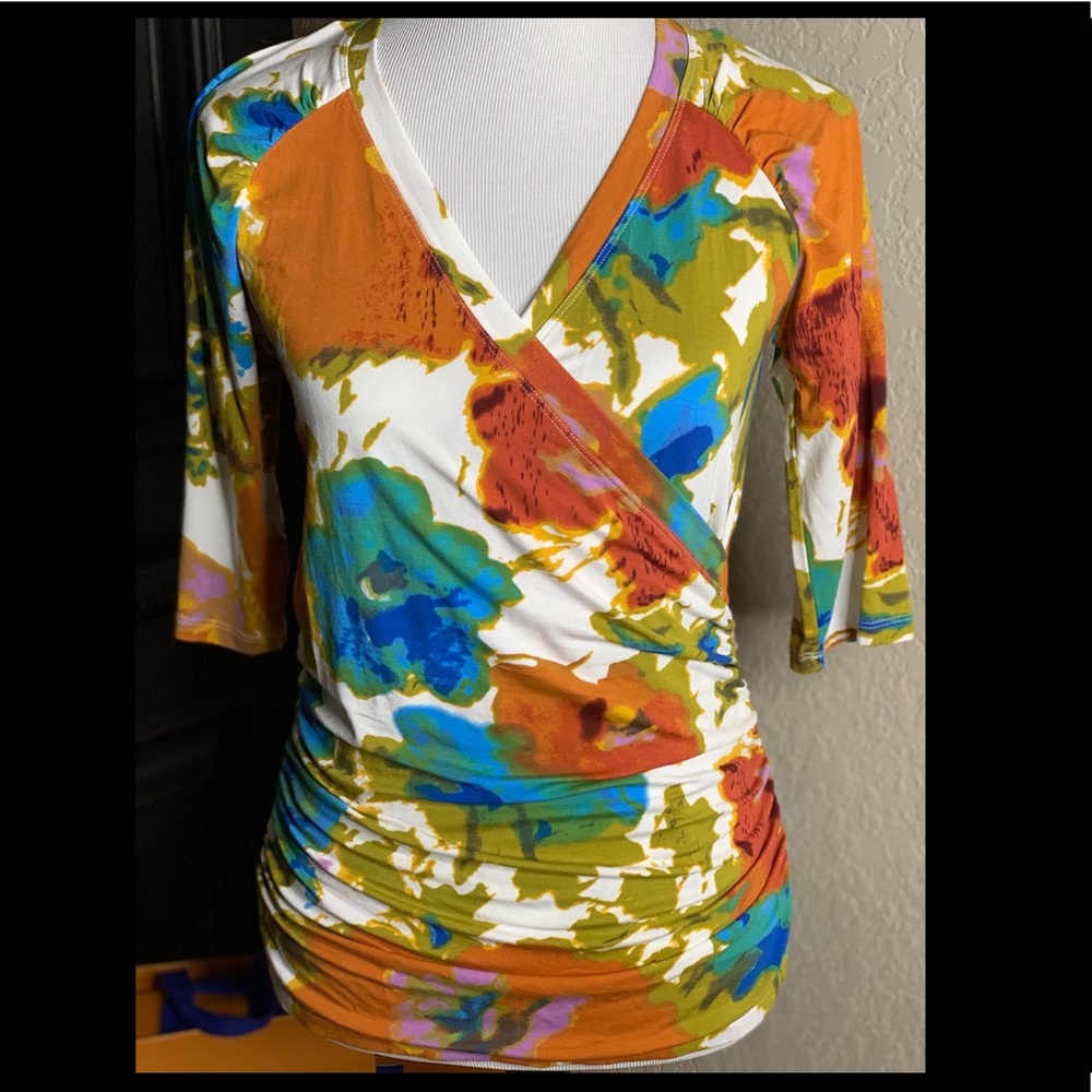 CAbi Medium Floral Faux Wrap Top #309